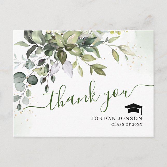 Enkel Elegant Eucalyptus Studenten Tack Meddelande Vykort (Framsida)