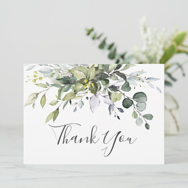 Enkel Elegant Eucalyptus Watercolor Greenery Tack Kort (Stående Fram)