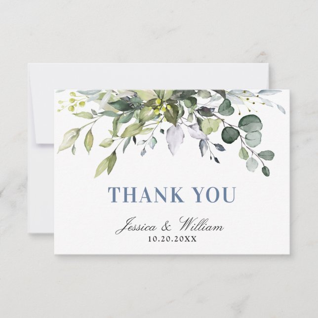 Enkel Elegant Eucalyptus Watercolor Greenery Tack Kort (Framsida)