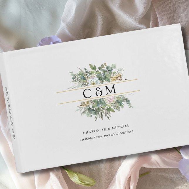 Enkel, elegant Eukalyptus Blomhochstid  Gästböcker (Personlaized, Simple, elegant Eucalyptus Flower Wedding Guest Book)