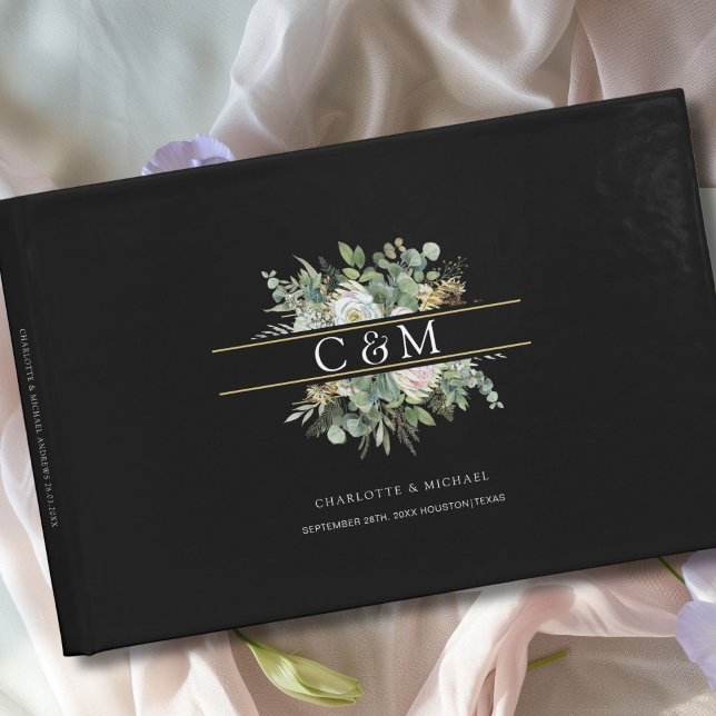Enkel, elegant Eukalyptus Blommig Bröllop   Gästböcker (Personlaized, Simple, elegant Eucalyptus Flower Wedding Guest Book)