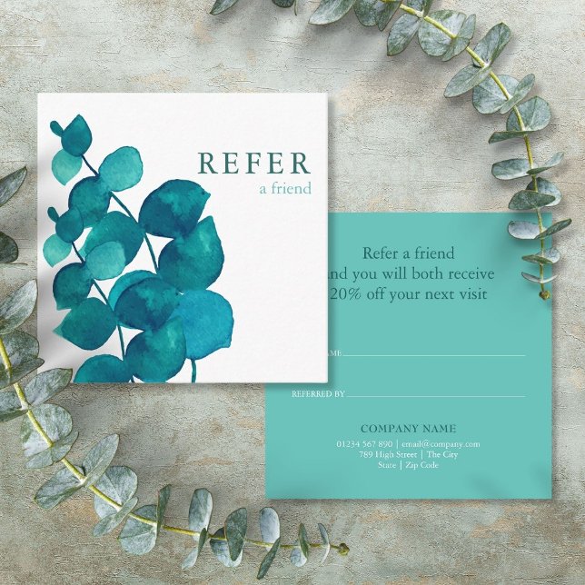 Enkel Elegant Eukalyptus Blommig Lojalitet Rabattkort (Simple Elegant Eucalyptus Floral Loyalty Referral Card)