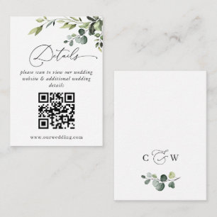 Enkel Elegant Eukalyptus Bröllops QR-kod Detaljer Tilläggskort