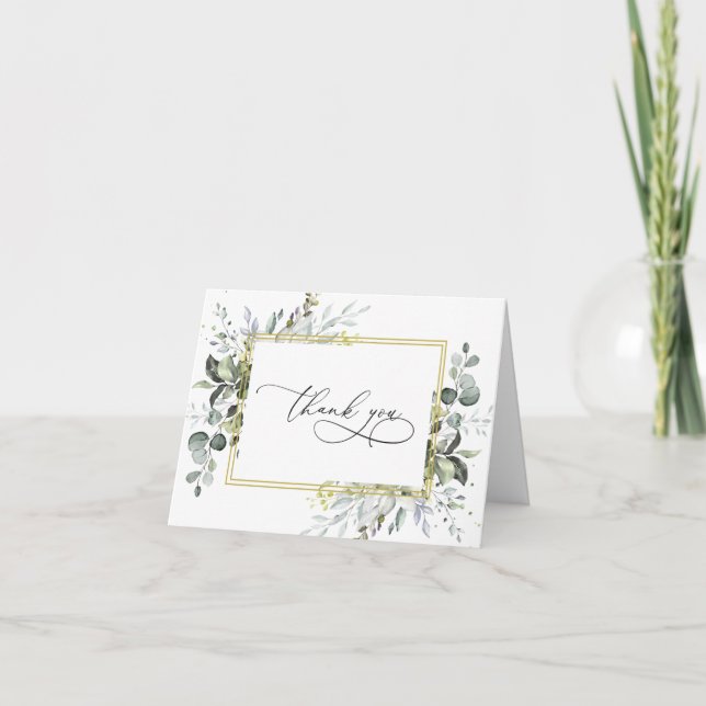 Enkel Elegant Eukalyptus Vattenfärg Grönska Tack Kort (Framsida)