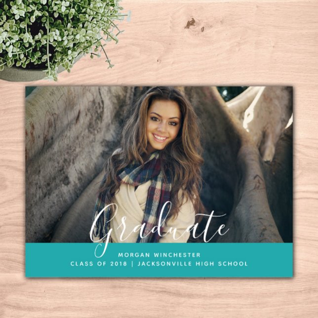 Enkel elegant examensannonsering | Teal Inbjudningar (Teal Simple Elegant Graduation Announcement)