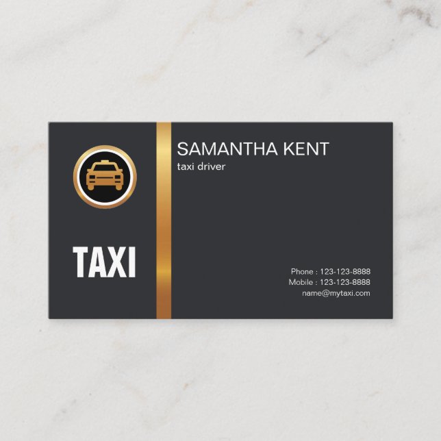 Enkel Elegant Exquisite Black Guld Rand Taxi Visitkort (Framsida)