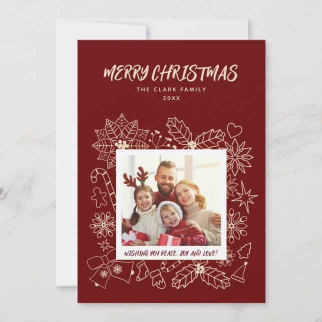 Enkel Elegant Familj 1 Foto Ram i Mörkröd  Julkort (Framsida)