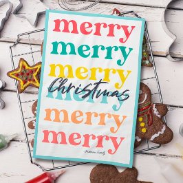 Enkel Elegant Färgglad Blå God Jul Kökshandduk