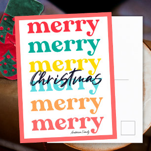 Enkel Elegant Färgrik Röd Vit God Jul Helg Vykort
