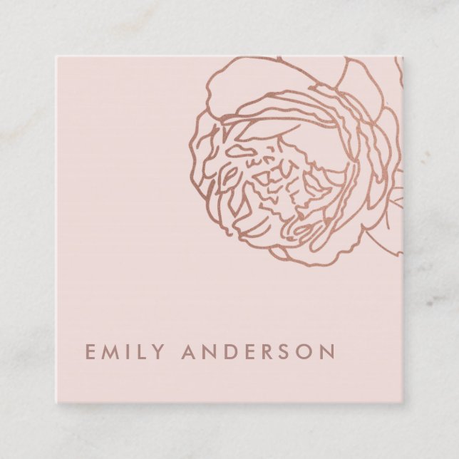 ENKEL ELEGANT FAUX  ROSA ROS GULD BLOMMIGT FYRKANTIGT VISITKORT (Framsida)