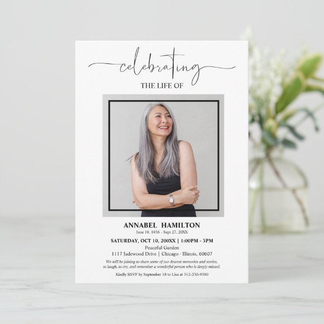 Enkel Elegant Firande i livets begravningsfoto Inbjudningar (Stående Fram)