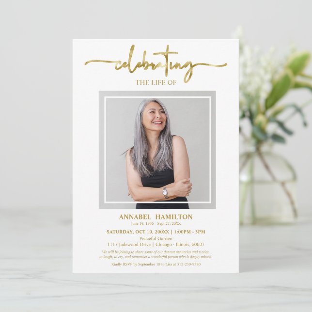 Enkel Elegant Firande i livets begravningsfoto Inbjudningar (Stående Fram)