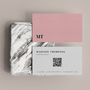Enkel Elegant Flamingo Blek Rosa Monogram QR-kod Visitkort