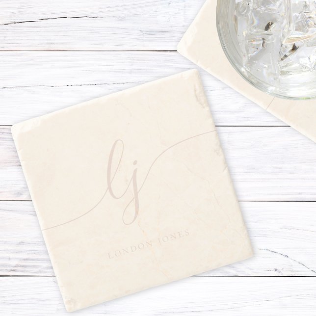 Enkel Elegant för Monogram Dusty Ivory Rosa Script Stenunderlägg (Skapare uppladdad)