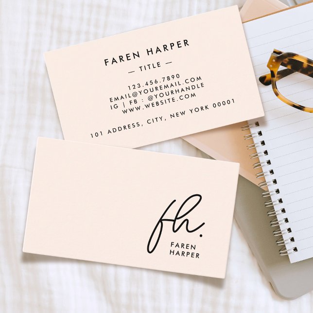 Enkel Elegant för  Rosa i Monogram Script Chic Visitkort (Skapare uppladdad)