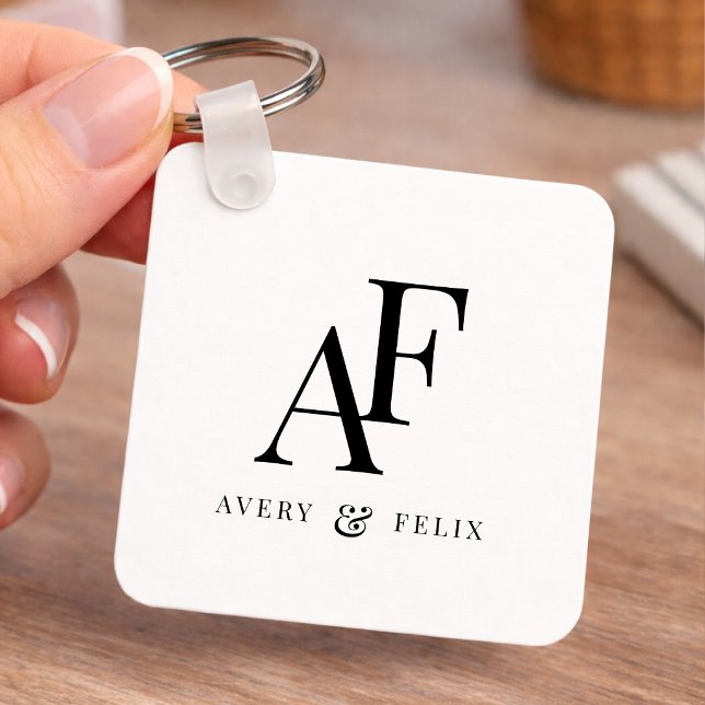 Enkel Elegant för svartvit monogram Nyckelring (Skapare uppladdad)