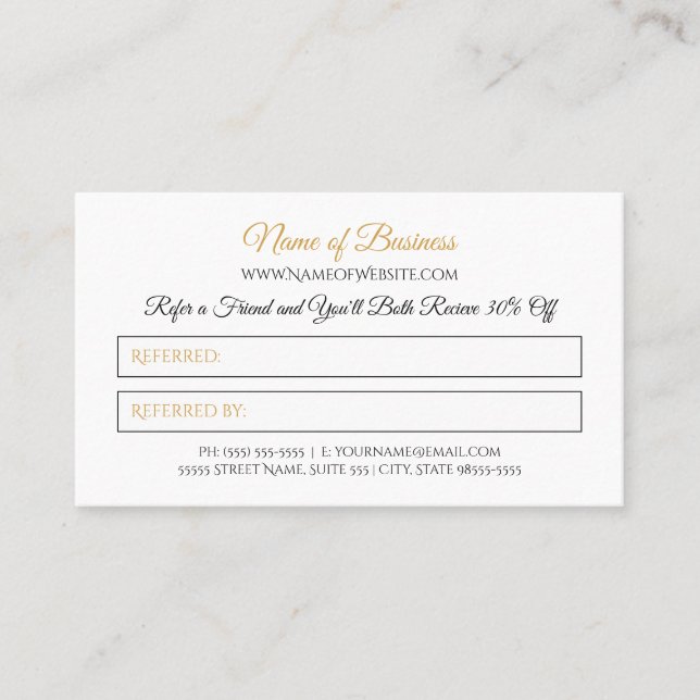 Enkel Elegant för vänstra remissord, svart och Gul Rabattkort (Framsida)