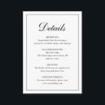 Enkel Elegant Forme Traditional Bröllop Tilläggskort<br><div class="desc">Kortet för det traditionella höljet bröllop i klassiskt svartvitt med enkel utformning med "Detaljer" i elegantens kalligrafi inuti ett tunt gräns. Baksidan är solid svart. Med mallen kan du  viktig information om din speciella dag. Denna klassutformning är perfekt för ett formellt bröllop.</div>