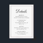 Enkel Elegant Forme Traditional Bröllop Tilläggskort<br><div class="desc">Kortet för det traditionella höljet bröllop i klassiskt svartvitt med enkel utformning med "Detaljer" i elegantens kalligrafi inuti ett tunt gräns. Baksidan är solid svart. Med mallen kan du  viktig information om din speciella dag. Denna klassutformning är perfekt för ett formellt bröllop.</div>