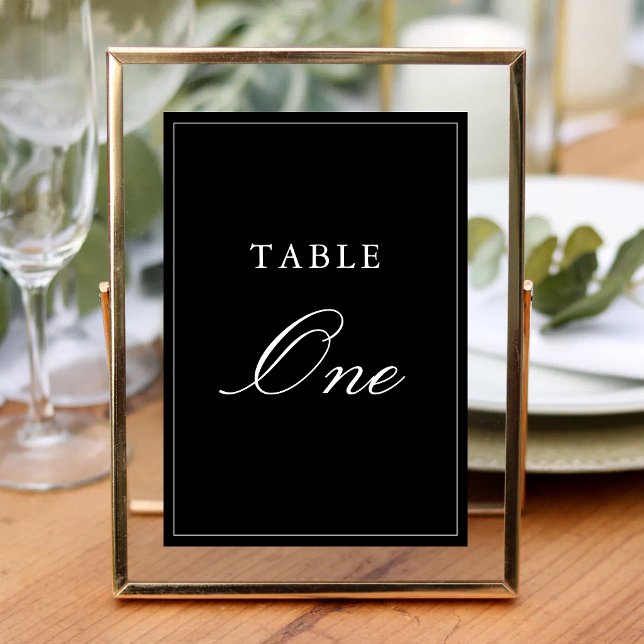 Enkel Elegant Formell Svart & Vit Bröllopsfest Bordsnummer (Simple black and white table numbers create a refined look while guiding guests.)
