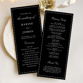 Enkel Elegant Formell Svart & Vit Bröllopsfest Program