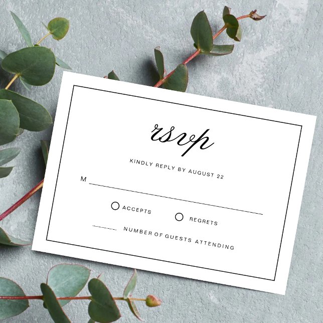 Enkel Elegant Formell Vit & Svart Bröllop OSA Kort (Simple white and black wedding RSVP cards help guests respond with elegant simplicity.)