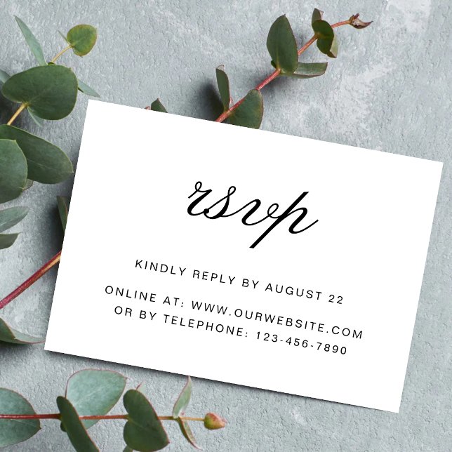 Enkel Elegant Formell Vit & Svart Bröllopsinbjudan OSA Kort (Simple white and black wedding RSVP cards make guest responses stylish and effortless.)