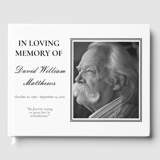 Enkel Elegant, foto B|W-beskärning | Funeral Gästböcker (Framsida)