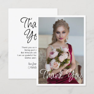 Enkel Elegant Foto Bat mitzvah födelsedag Tack Kort