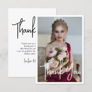 Enkel Elegant Foto Bat mitzvah födelsedag Tack Kort