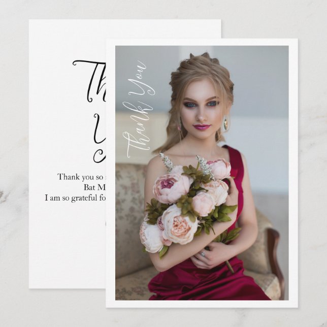 Enkel Elegant Foto Bat mitzvah födelsedag Tack Kort (Fram/baksida)