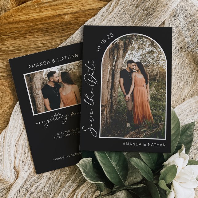 Enkel Elegant Foto Black and White Bröllop Spara Datumet (Skapare uppladdad)