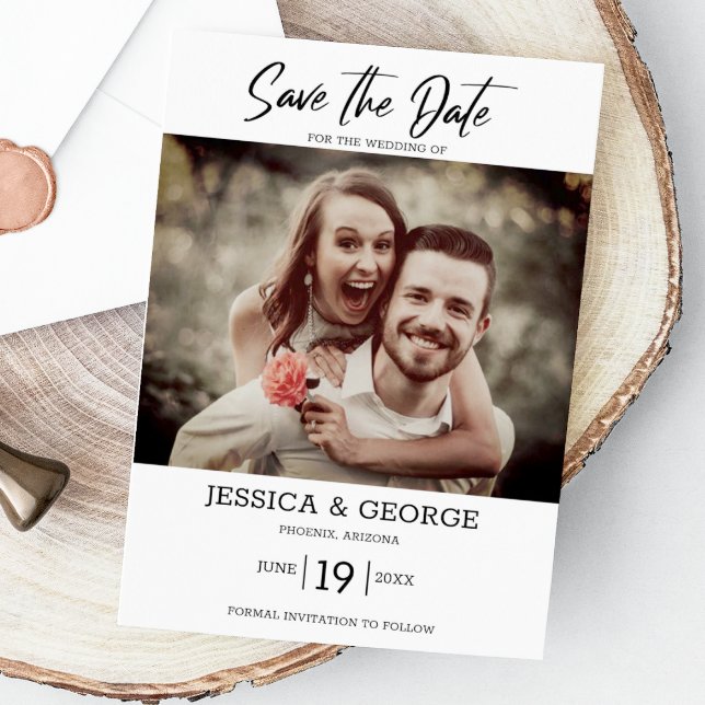 Enkel Elegant Foto Bröllop spara datum Inbjudningar (Capture elegance with our stylish Save the Date, setting the tone for your unforgettable day!)