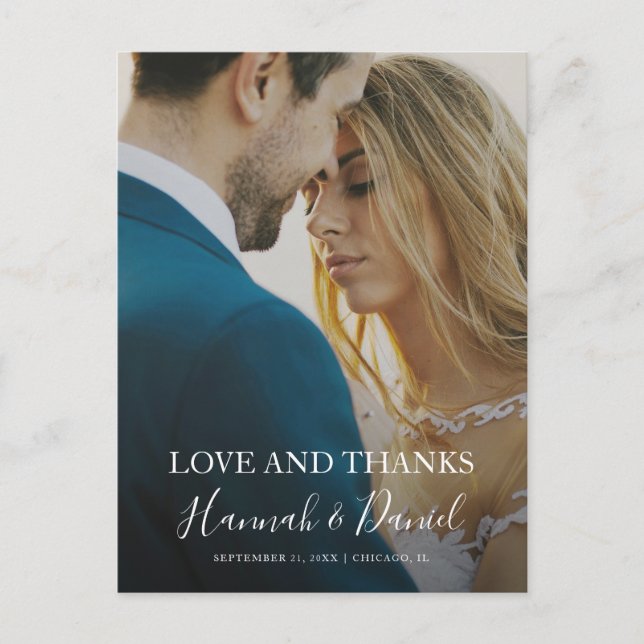 Enkel Elegant Foto Bröllop Tack Vykort (Framsida)