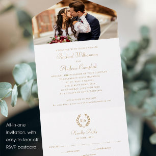 Enkel Elegant Foto Monogram Guld White Bröllop