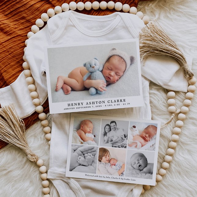 Enkel elegant fotokollage för babypojke vid födsel meddelande (Skapare uppladdad)