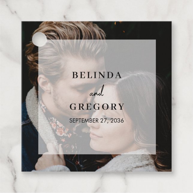 Enkel Elegant Fotoöverlägg Bröllop Gåvor Etiketter (Framsida)