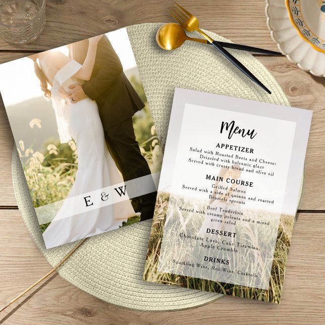 Enkel Elegant Fotoöverlägg Bröllop Meny (Simple Elegant Photo Overlay Wedding Menu)