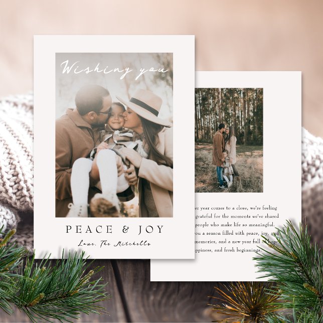 Enkel Elegant Fred Och Glädje Minimalistisk Foto Julkort (Simple and elegant photo holiday card)
