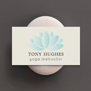 Enkel Elegant Gammal Vit Turkos Lotus Ikon Yoga Visitkort