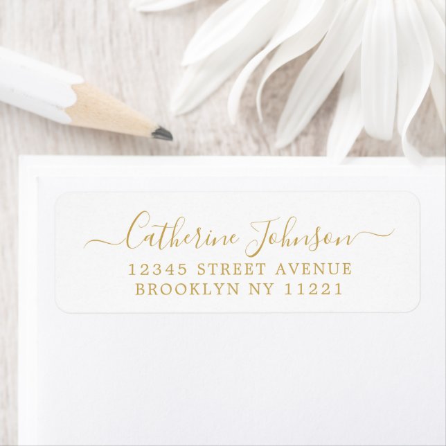 Enkel Elegant Girly Script Calligraphy Faux Guld Returadress Etikett (Insitu)