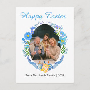 Enkel Elegant Glad Påsk familj ett foto Helg Vykort