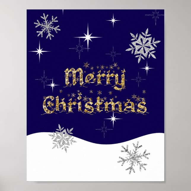 Enkel Elegant Gnillande julafton Glitter Gnistra Poster (Framsidan)