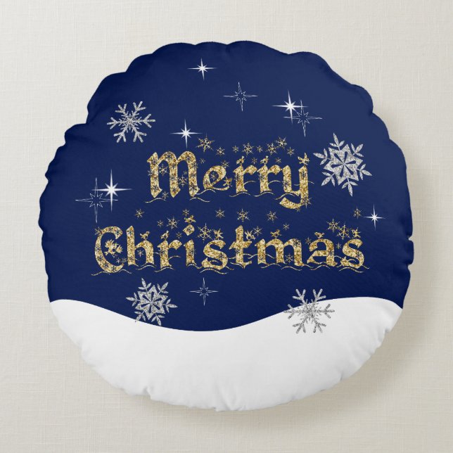 Enkel Elegant Gnillande julafton Glitter Gnistra Rund Kudde (Framsidan)