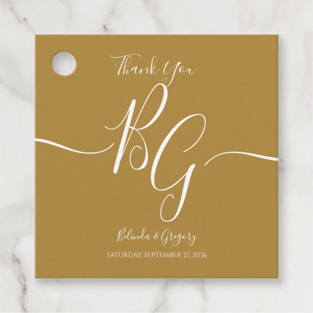 Enkel Elegant Golden Initialer Bröllop Gift Gåvor Etiketter (Framsida)