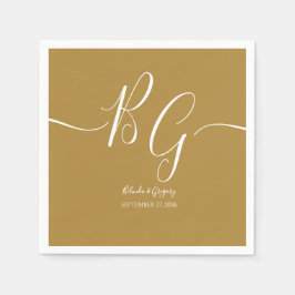 Enkel Elegant Golden Initialer Bröllop Pappersservett
