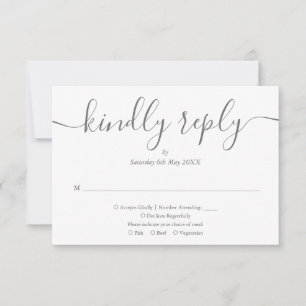 Enkel Elegant Grå Vit Skrift Måltidsval RSVP OSA Kort