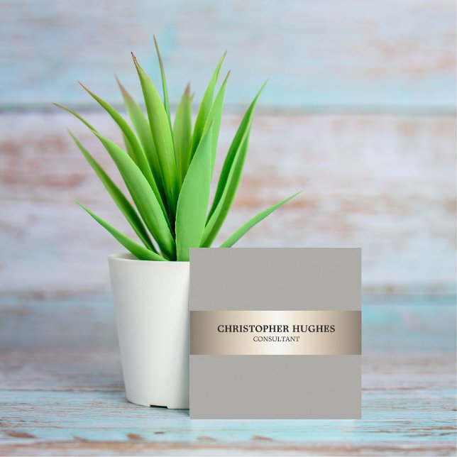 Enkel Elegant Grått Faux Copper Rand Consultant Fyrkantigt Visitkort (Skapare uppladdad)