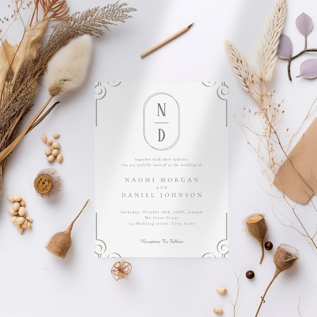 Enkel Elegant Grått Rulla Ram Bröllop Inbjudningar (Skapare uppladdad)