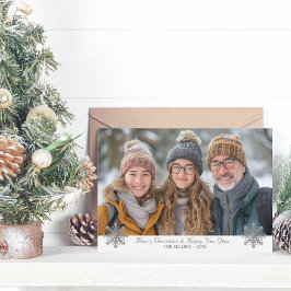 Enkel Elegant grått Snöflingor ett foto Julkort